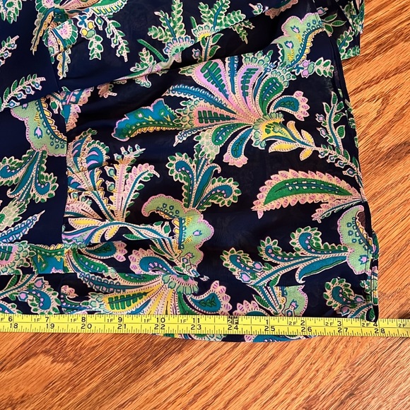 BeautifulColors.Blue/pink/greenPaisley& floralDesignFlatteringTieredSkirt.MidiXl - Picture 4 of 6